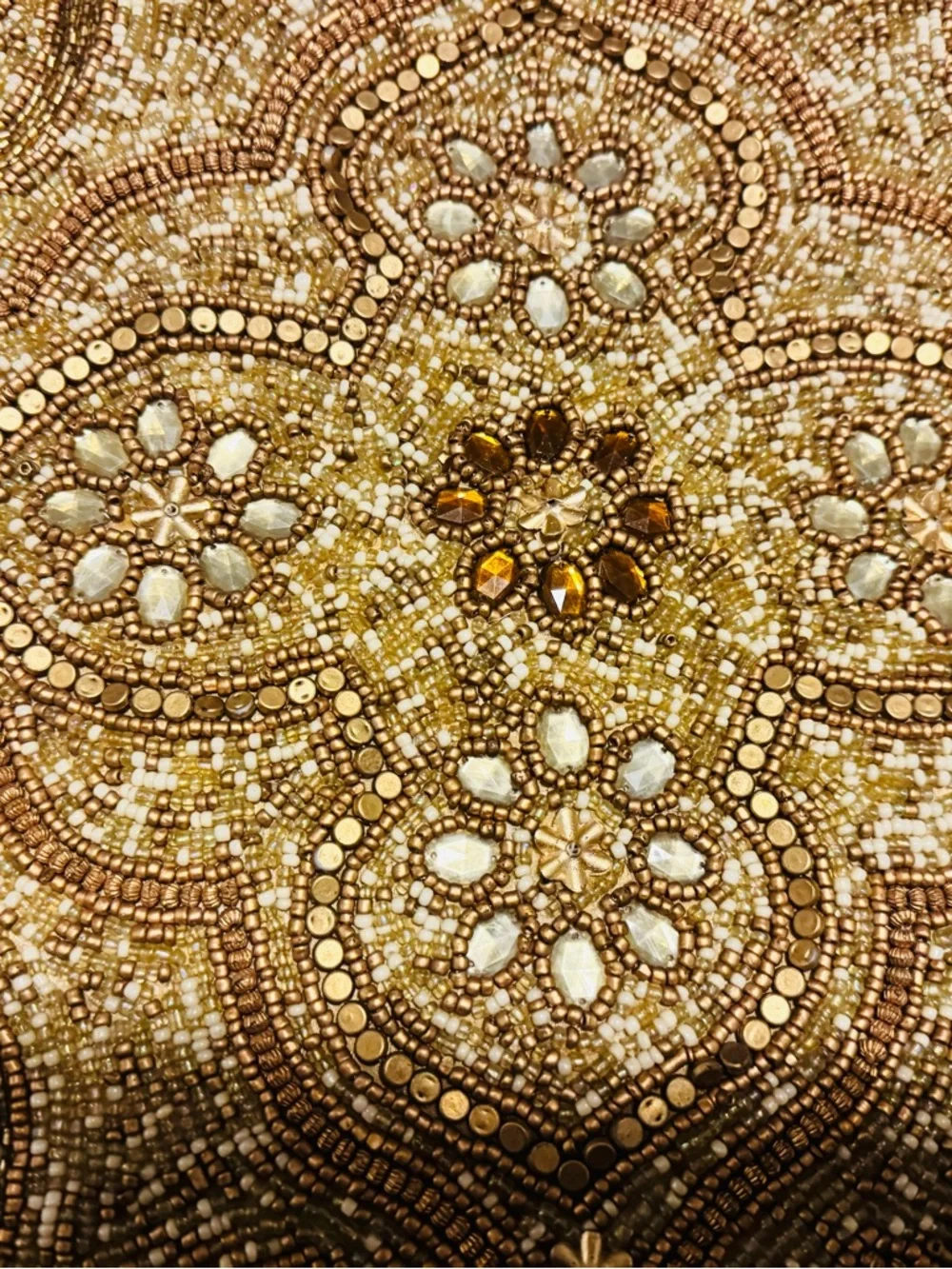 Glass Beaded Table Runner Cotton Craft Gold Color Tableware 13x35 Made in India